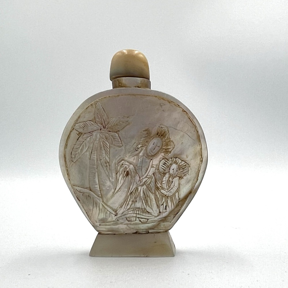 Antique Vintage Chinese Snuff‎ Bottle Mother Of Pearl Original Stopper